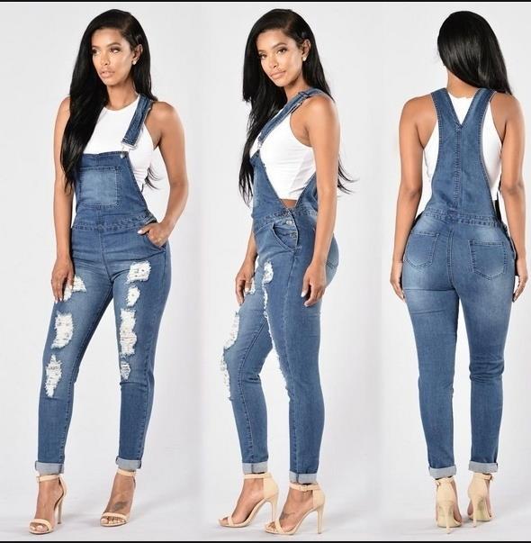 Jeans hole high elastic feet fashion denim strap pants