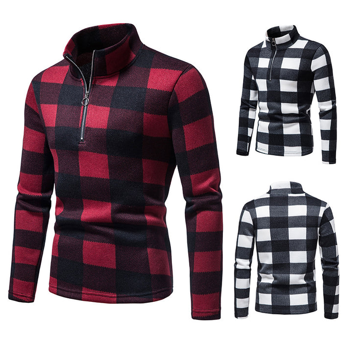 Placket Zipper Design High Neck Bottoming T-shirt Sweater Men