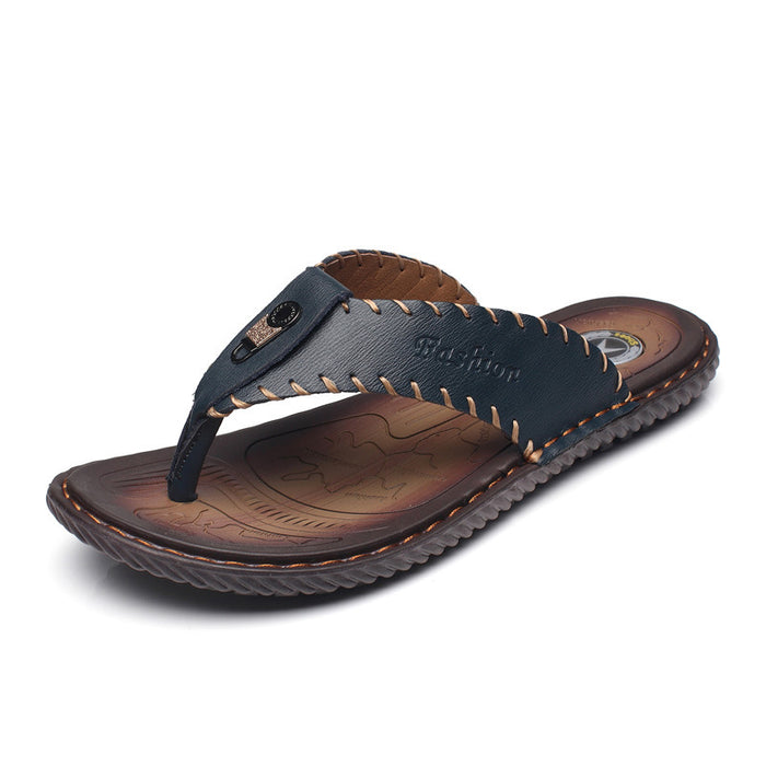 Leder rutschfeste Hausschuhe Herren Outdoor Flip Flops Sandalen