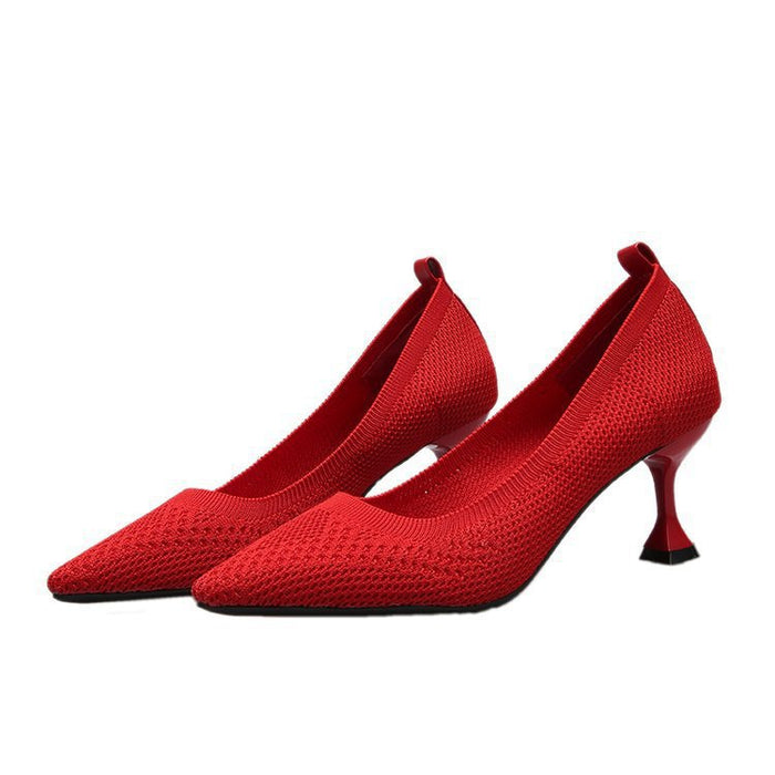 Fashion High-heeled Flying Woven Pointed Pumps Women's Stiletto Mid-heeled Women