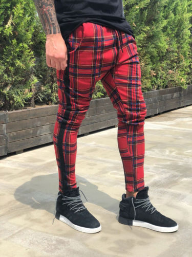 European And American Plaid Print Casual Pants Men