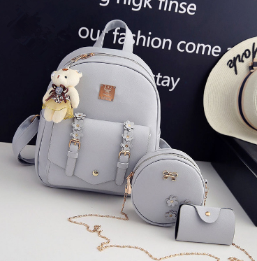 Mode 3 stücke Set Tasche Frauen Leder Rucksack Nette Schule Rucksäcke Für Teenager Mädchen Weibliche Schulter Tasche Blumen Geldbörse