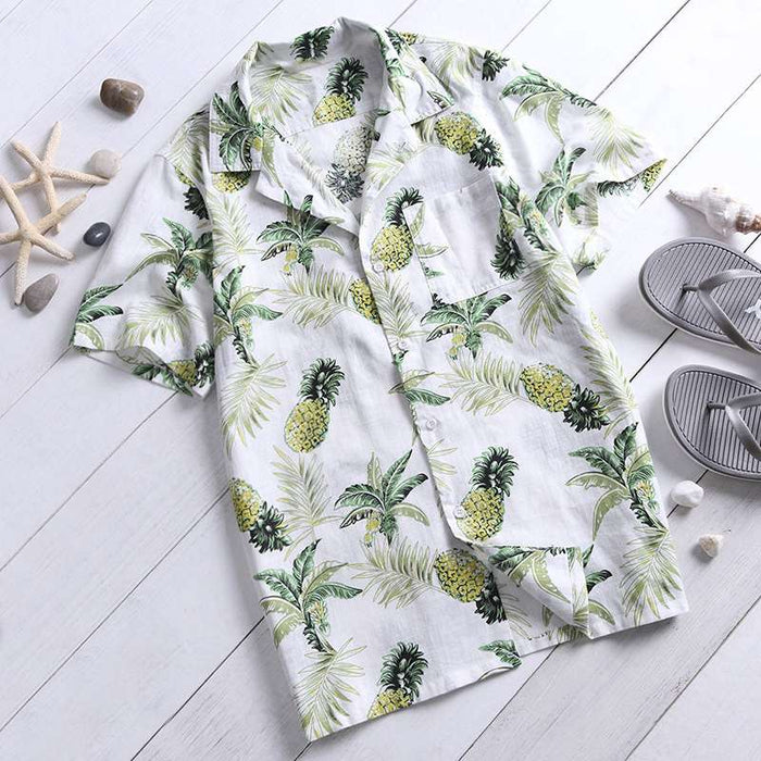 Hawaii Style Full Printing Turn-down Collar Men's Shirt Short Sleeve 2021 Summer Casual Shirts Men