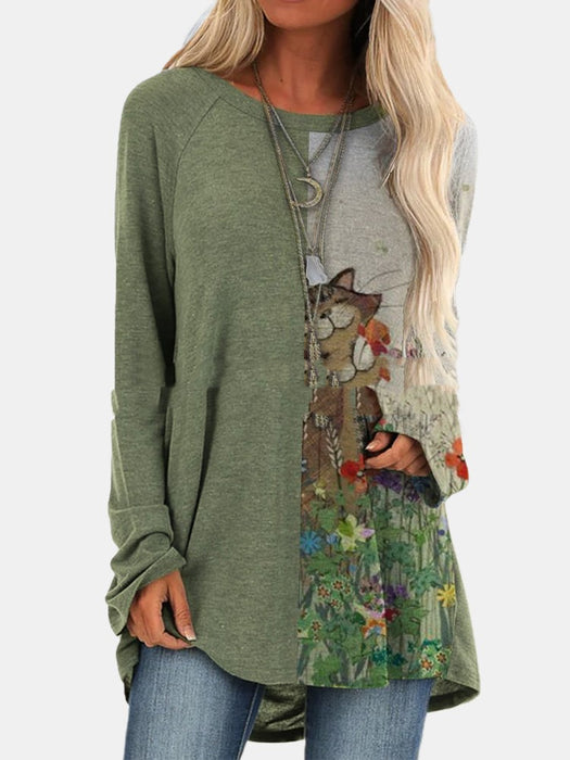 Printed Crew Neck Long Sleeve T-shirt for women