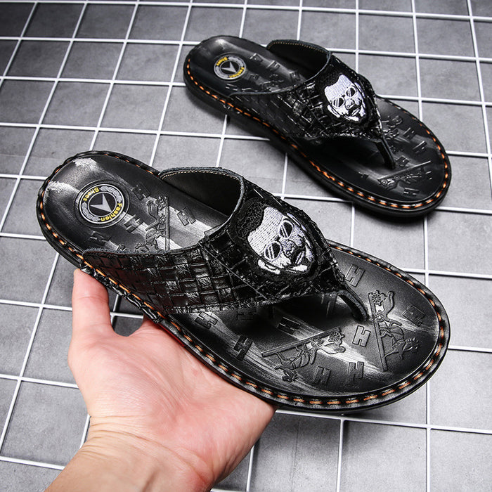 Leather Non-slip Slippers Men Outdoor Flip Flops Sandals