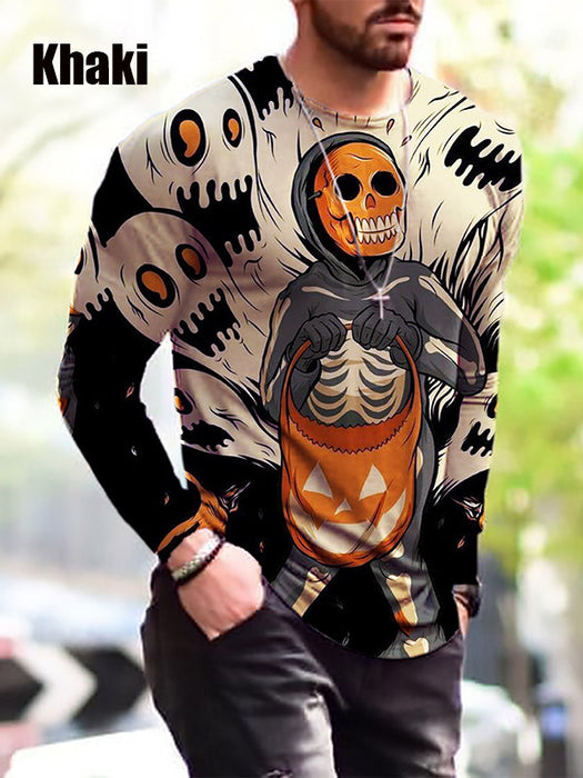 Halloween Autumn And Winter Men S Print Simple Long-Sleeved T Shirt