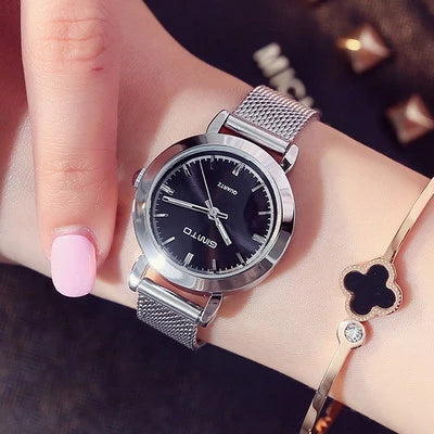 GIMTO Brand Women Quartz Silver Watch Metal Bracelet Wrist Watches Analog Ladies Dress Hand Clock Montre Femme