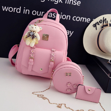 Fashion 3pcs Set Bag Women Leather Backpack Cute School Backpacks For Teenage Girls Female Shoulder Bag Flowers Purse