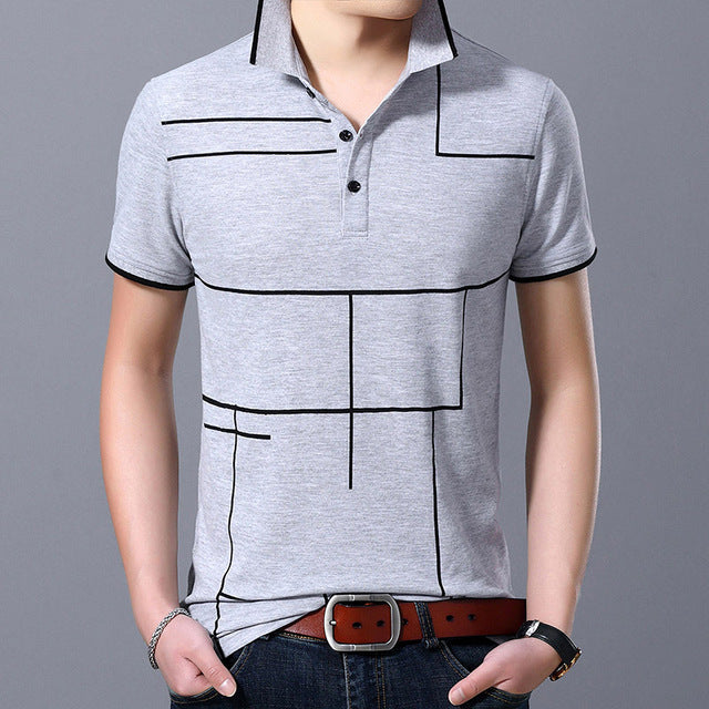 Polo Shirt Men's Plaid Top Grade Summer