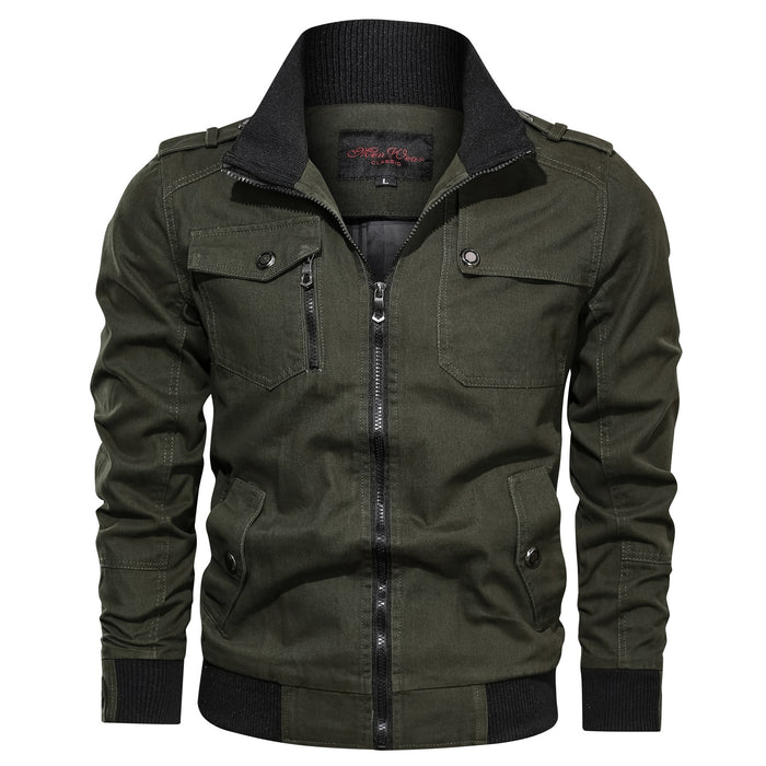 Solid color jacket stand collar jacket men