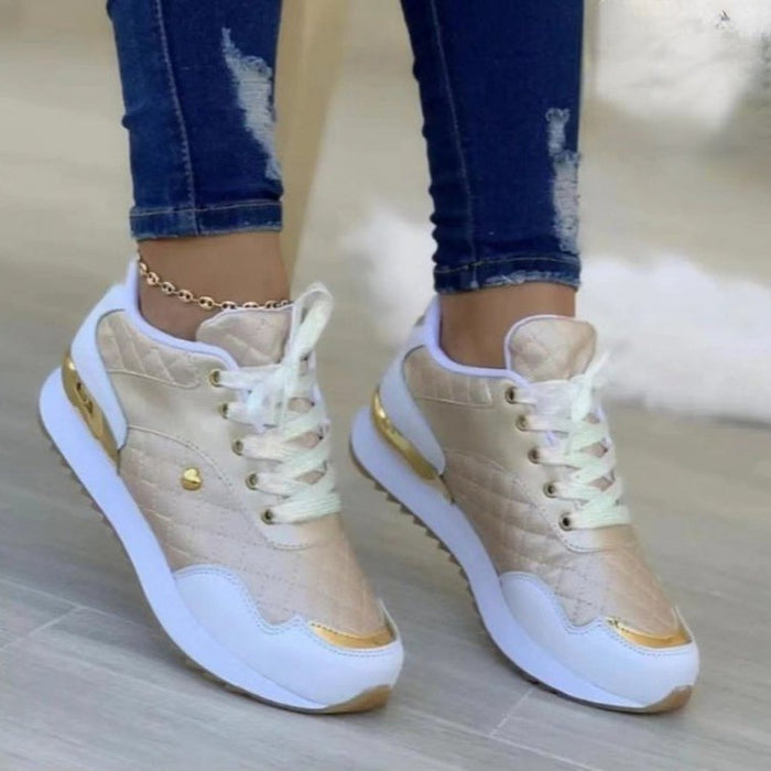 Plaid Sneakers Women Patchwork Lace Up Shoes With Love Decor