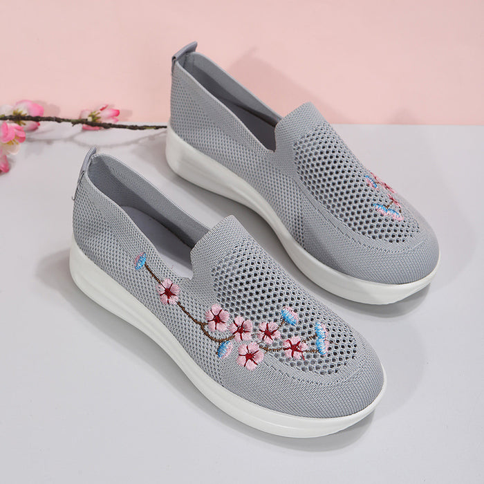 Loafers Women Flowers Embroidery Shoes Breathable Mesh Flats