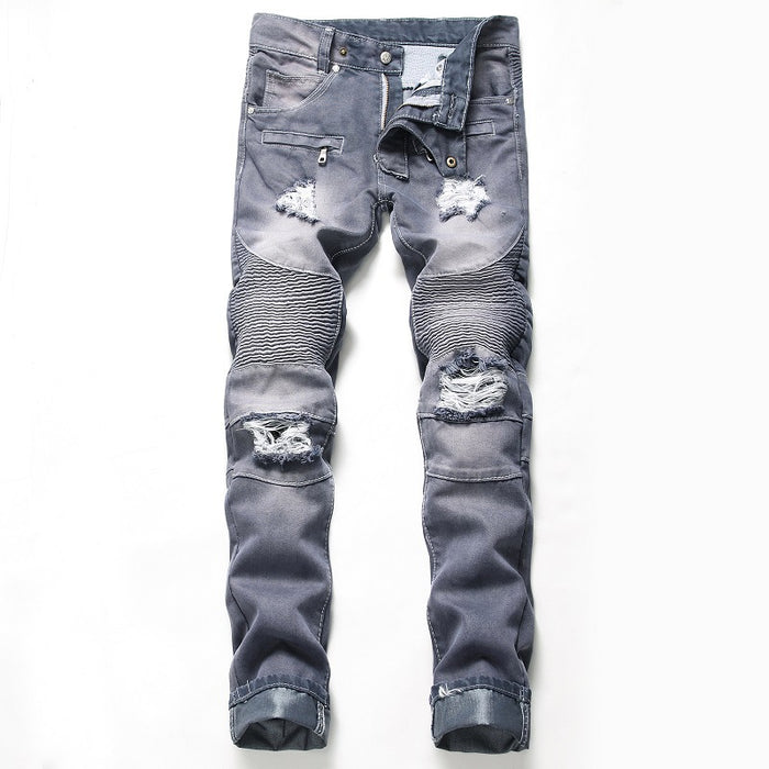 Nostalgic Ripped Motorcycle Jeans Straight Personality