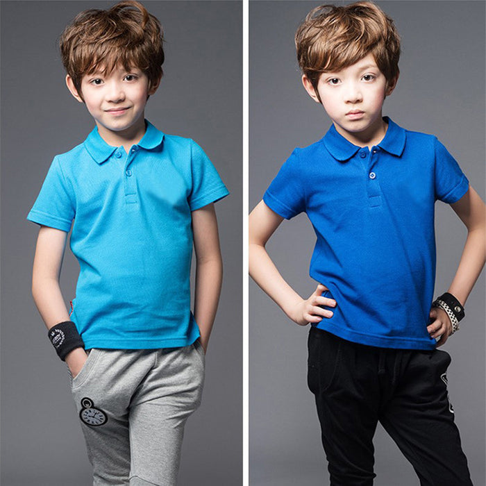 Children's Polo Shirt With Solid Color Cotton Lapel