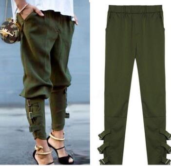 Women's solid color casual strap trousers pants pants