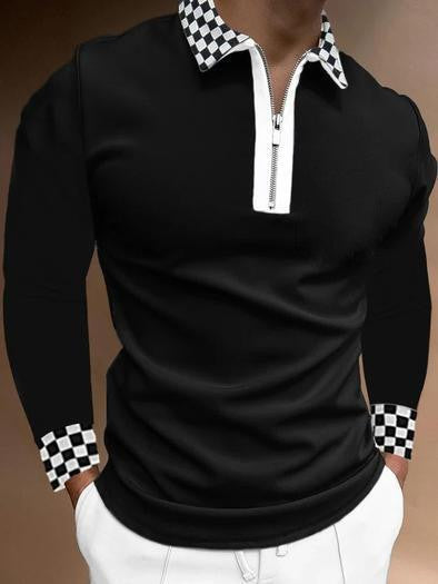 Men's Long Sleeve Lapel Striped Slim Polo Shirt Men