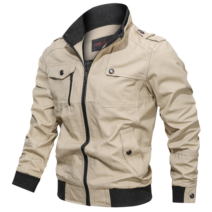 Solid color jacket stand collar jacket men