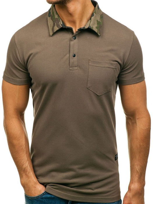 Men's Solid Color POLO Shirt Camouflage Lapel Casual Short-Sleeved Slim T-Shirt Men