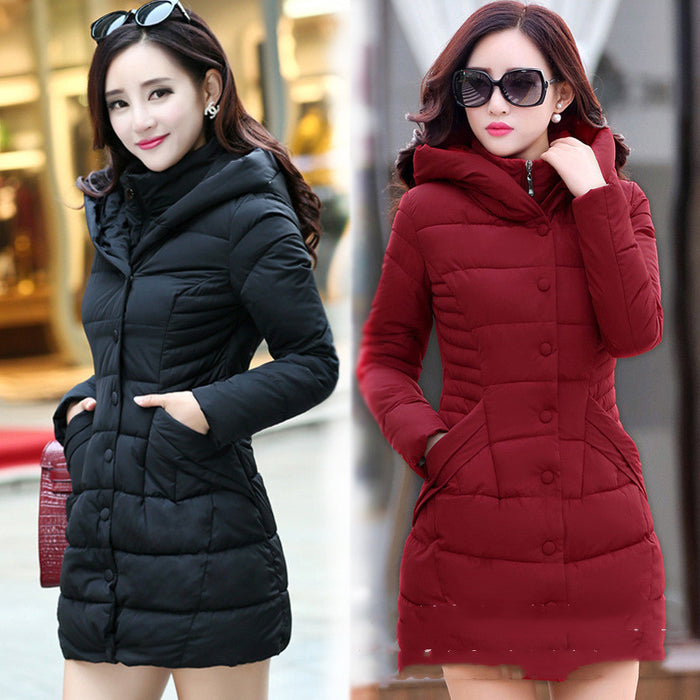 Winter Clothes Fake Two-piece Padded Coat Women's Mid-length Hooded