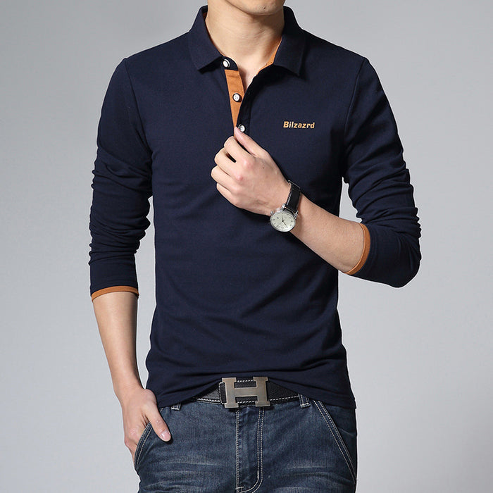 Men's Long-Sleeved T-Shirt Plus Size Solid Color Polo Shirt