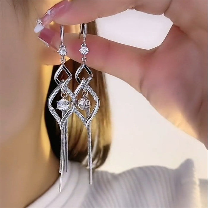 Double Diamond Tassel Temperament Earrings