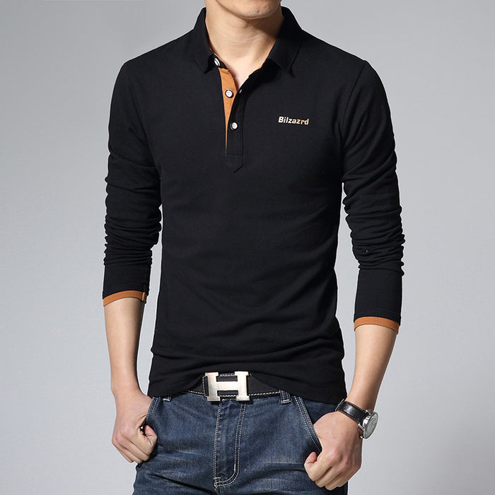 Men's Long-Sleeved T-Shirt Plus Size Solid Color Polo Shirt