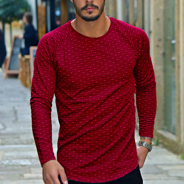 Round Neck Polka Dot Slim Long Sleeve T-shirt Men