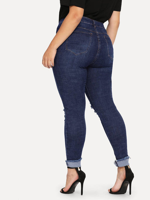 Shredded plus size women's feet jeans