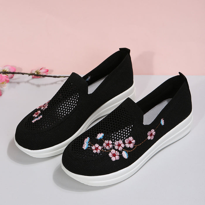 Loafers Women Flowers Embroidery Shoes Breathable Mesh Flats