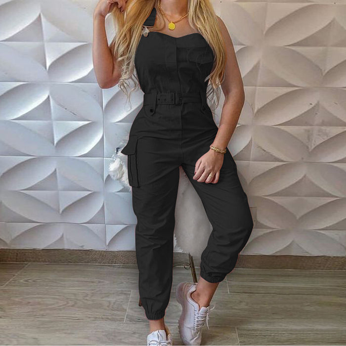 Women's Fashion Work Clothes Jumpsuit Belt Sleeveless