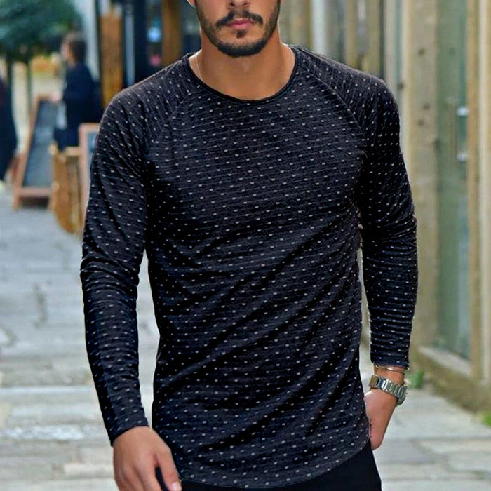 Round Neck Polka Dot Slim Long Sleeve T-shirt Men