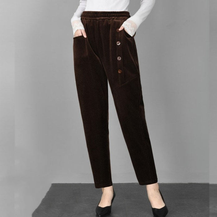 Corduroy Harem Pants Plus Size Mother Pants Button Casual Pants