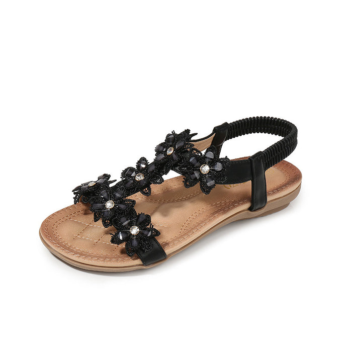 Large Size Sandals Women T-Shaped Flower Women Sandals Beach Sandals