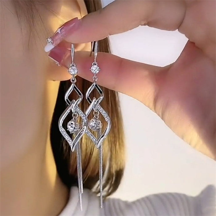 Double Diamond Tassel Temperament Earrings