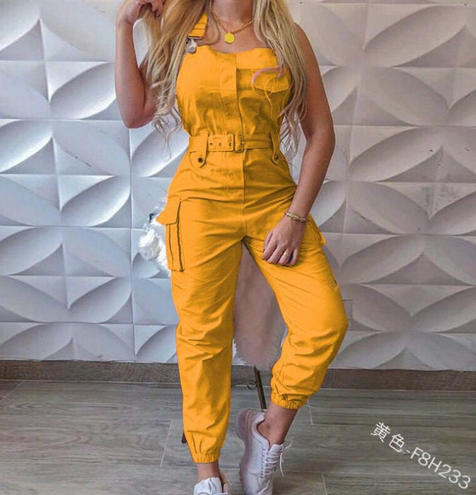 Women's Fashion Work Clothes Jumpsuit Belt Sleeveless