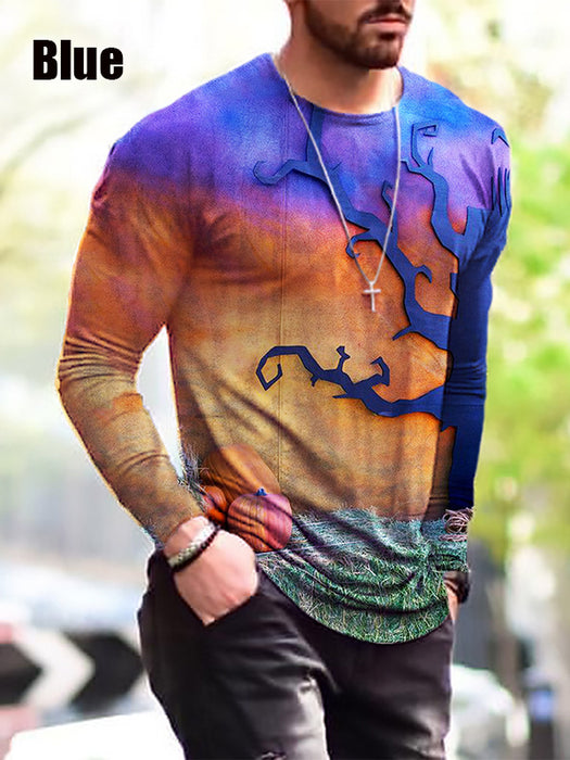 Halloween Autumn And Winter Men S Print Simple Long-Sleeved T Shirt