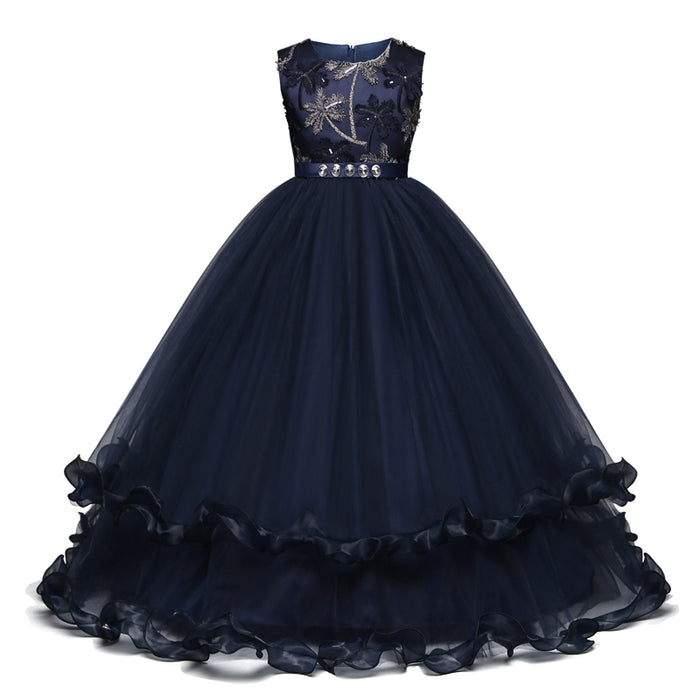 Children's trailing party dress lace skirt