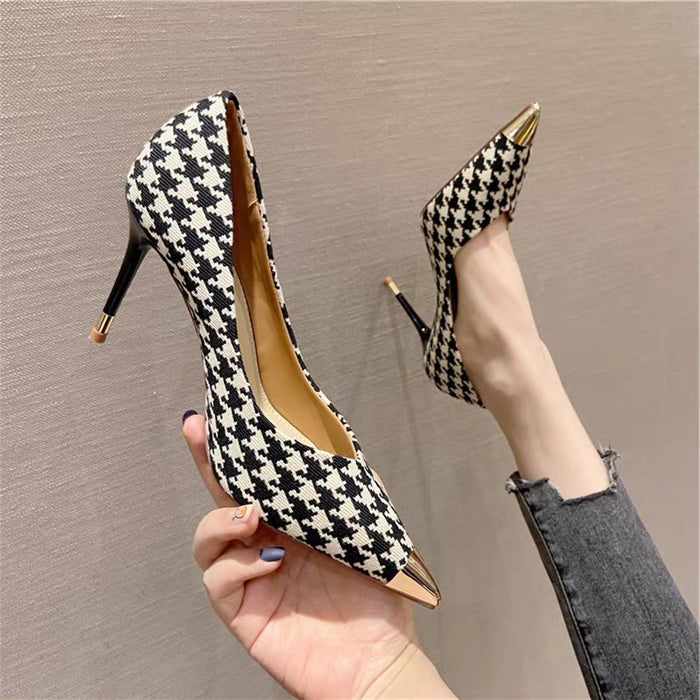 Ladies Plaid Pointed Toe Stiletto Pumps