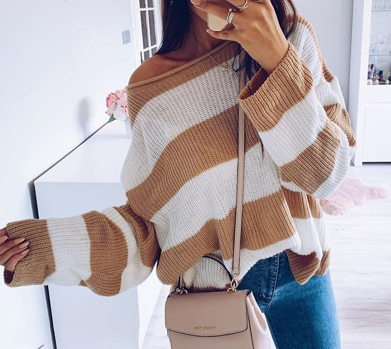 Women's winter pullover sweater stripes