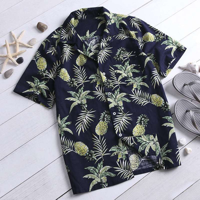 Hawaii Style Full Printing Turn-down Collar Men's Shirt Short Sleeve 2021 Summer Casual Shirts Men