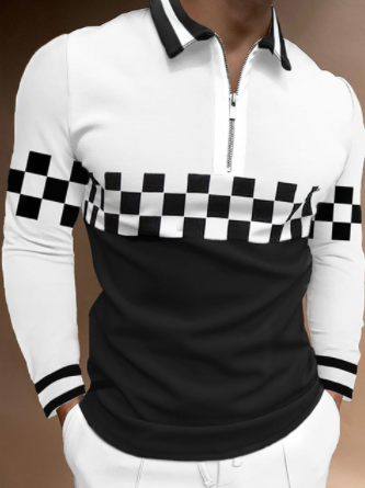 Men's Long Sleeve Lapel Striped Slim Polo Shirt Men