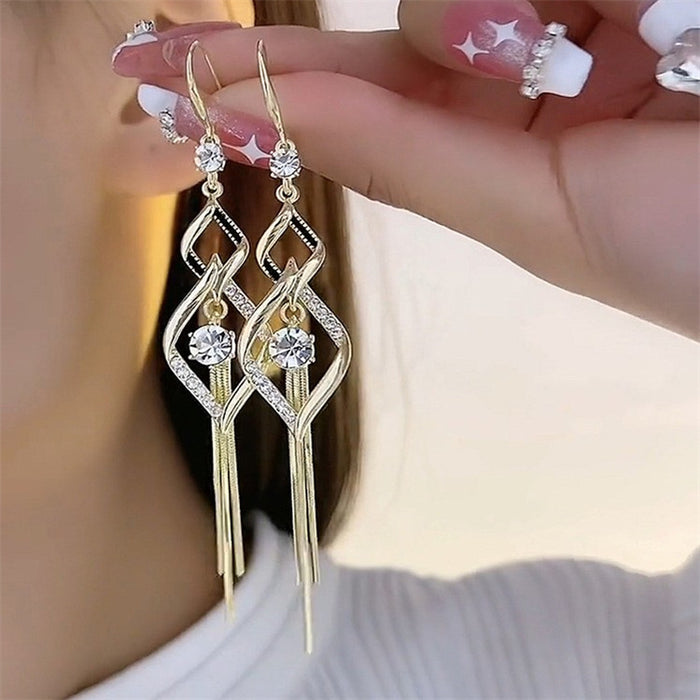 Double Diamond Tassel Temperament Earrings