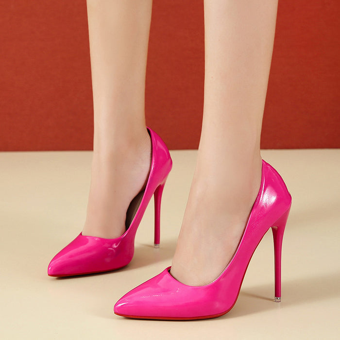 Spring Stiletto Pumps Patent Leather Pointed Toe