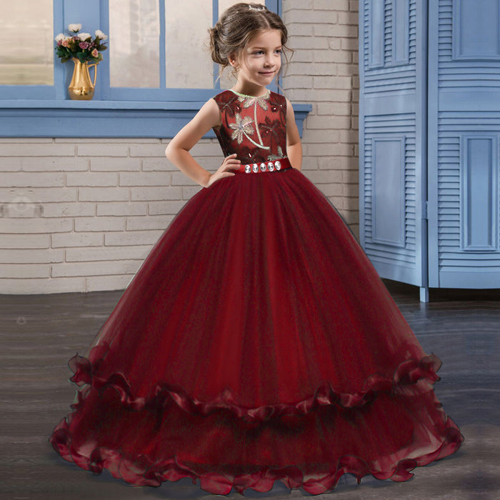 Children's trailing party dress lace skirt