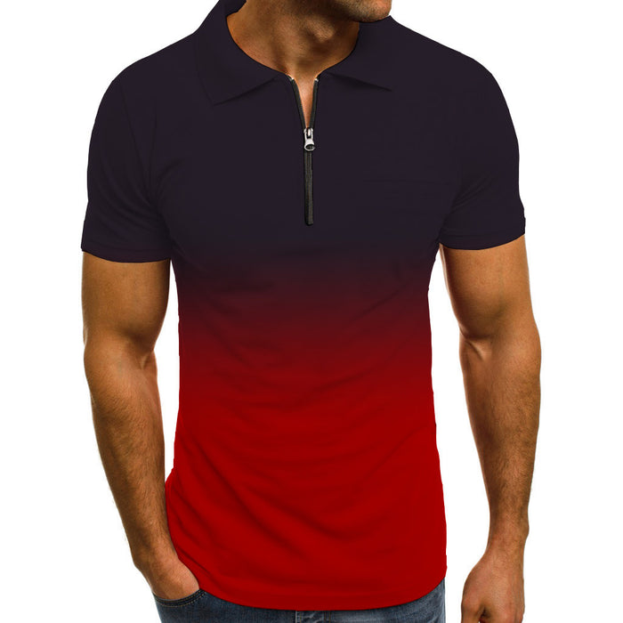 Gradient Print Short Sleeve Lapel Polo Shirt