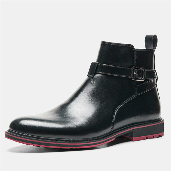 Bright Black Men Fashion Boots With Red Background