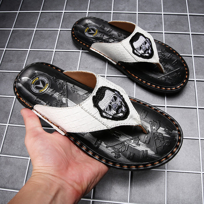 Leather Non-slip Slippers Men Outdoor Flip Flops Sandals