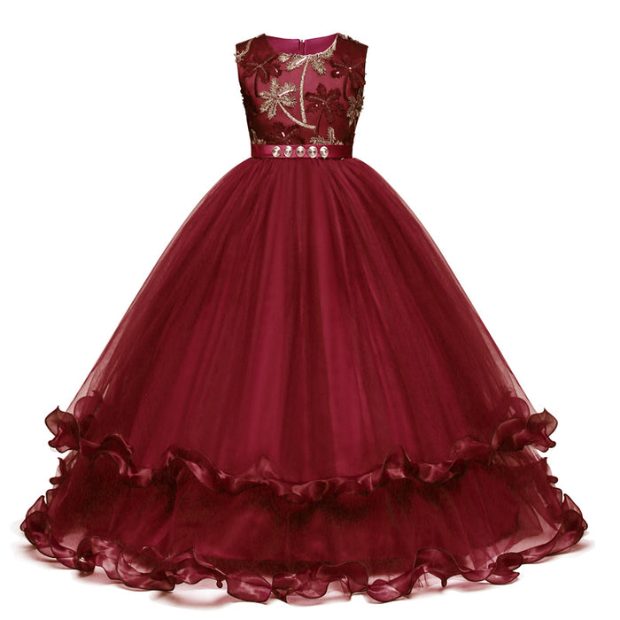 Children's trailing party dress lace skirt