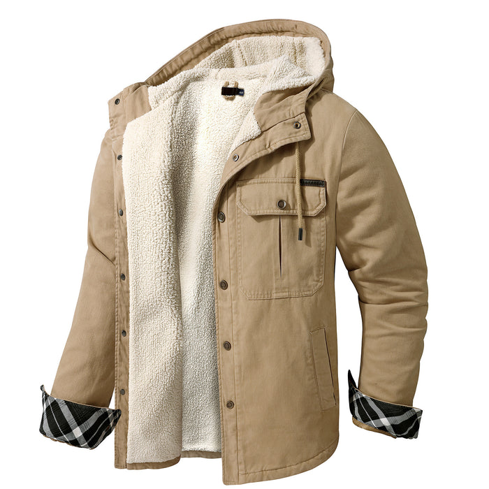 Large Size Plus Velvet Thick Hooded Solid Color Winter Cotton Jacket
