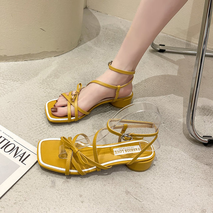 Summer Mid-heel Square-toe Thick-heeled Sandals Women